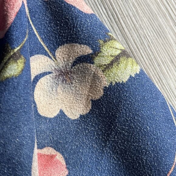 Anthropologie Solitaire Blue Floral Faux Suede Oversized Blazer Jacket Sz Large - Picture 6 of 13